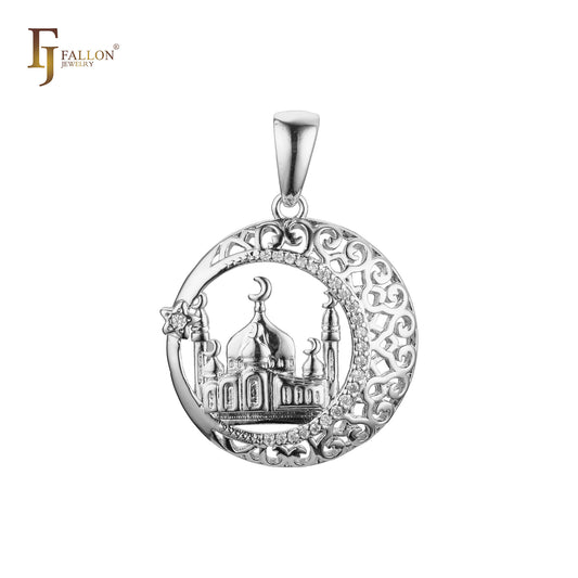 Islamic temple star and crescent Rose Gold, White Gold pendant
