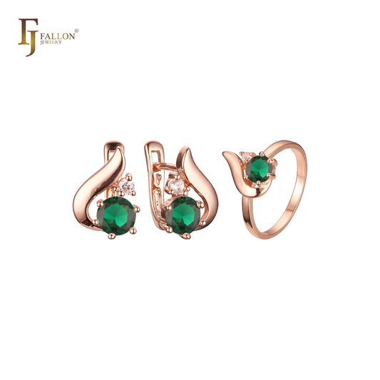 Solitaire rounded stone cz Rose Gold Jewelry Set with Rings