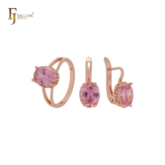 Giant oval big solitaire white CZ Rose Gold Jewelry Set with Rings