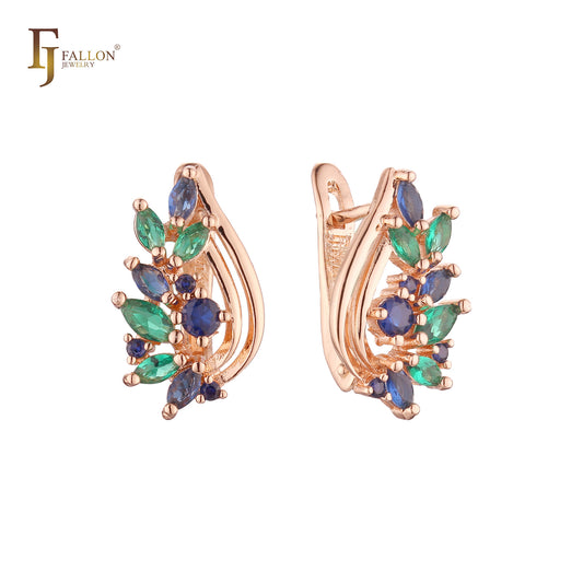 Cluster wings of colorful marquise stones Rose Gold Russian Lock Earrings