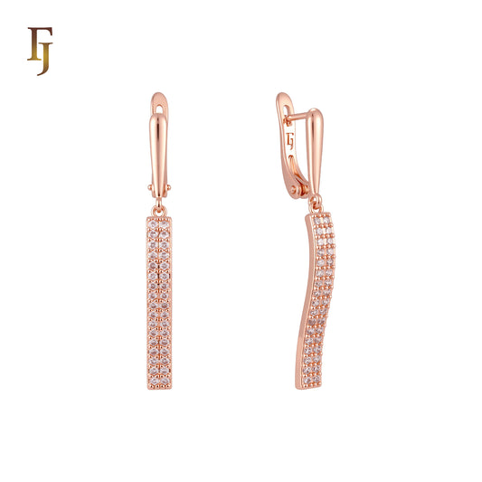 Wavy curved Cluster white CZs Rose Gold drop Russian Lock Earrings
