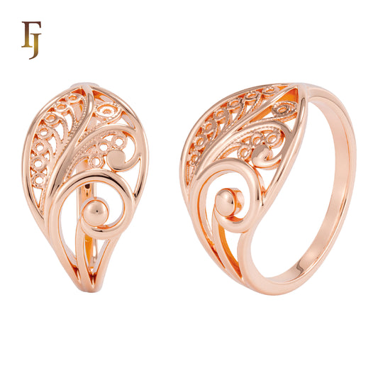 Rose Gold Vintage Style Filigree Ring – Elegant Swirl Leaf Design for Women