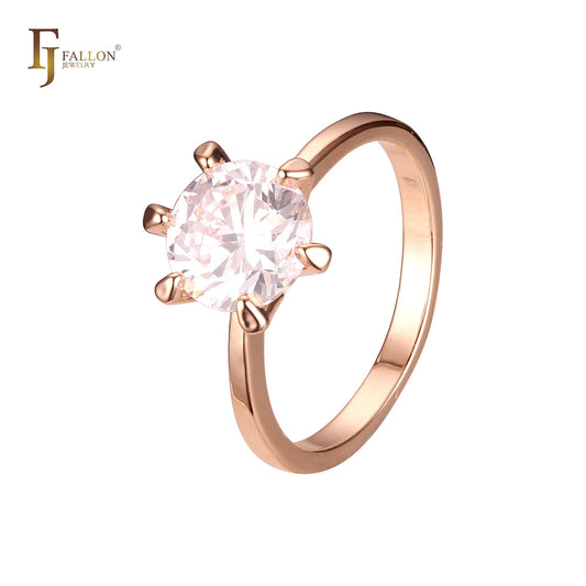 Solitaire big round stone plain design rings in 18K Gold, White Gold, 14K Gold plating colors