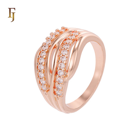 Rose Gold Plated Interwoven Ring with Dual Rows of CZ Stones
