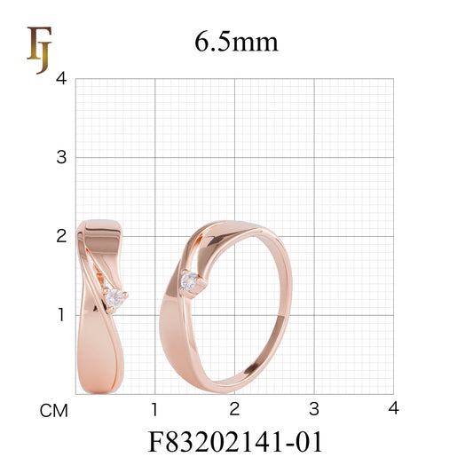 Rose Gold Wave Solitaire Ring with Round CZ – Elegant Promise Ring for Women | FJ Fallon Jewelry