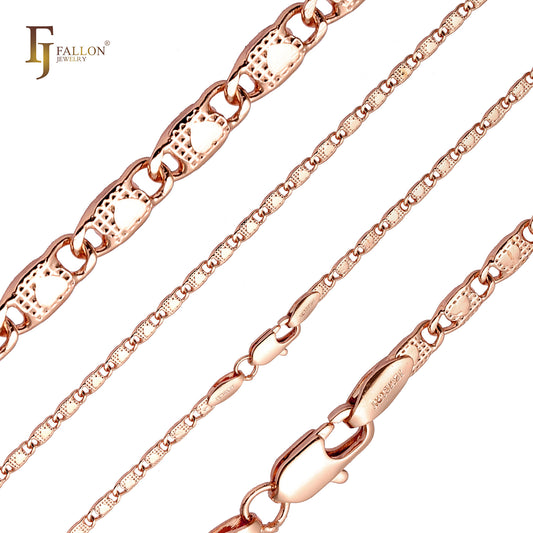 Rose Gold Solid snail heart link dot hammered chains