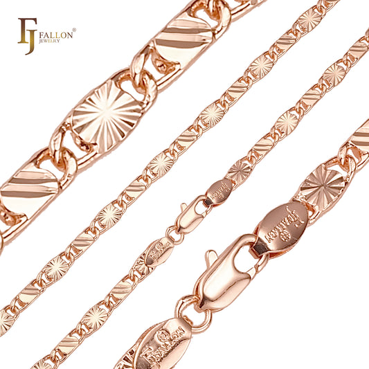 Alternative Sunburst and slash hammered solid snail link Rose Gold chains