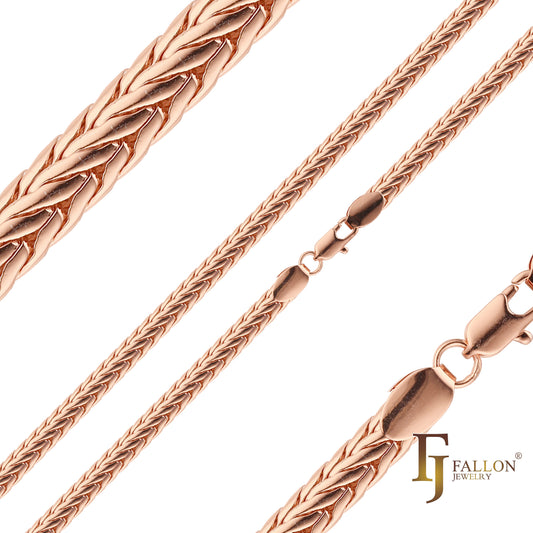 🔥 Classic Glossy 14K Gold, Rose Gold two tone, three tone Foxtail link chains