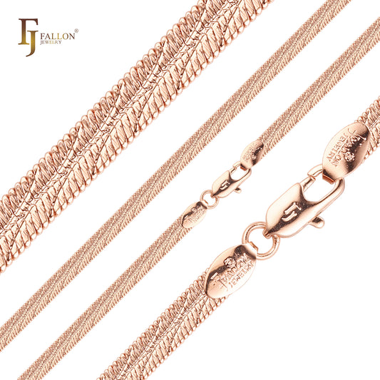 Flat Snake tire hammered textured Rose Gold Herringbone Chains