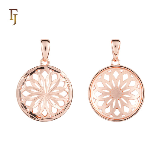 Round Floral Cutout Pendant in Full Rose Gold Tone, Mandala-Inspired Design | FJ Fallon Fashion Jewelry