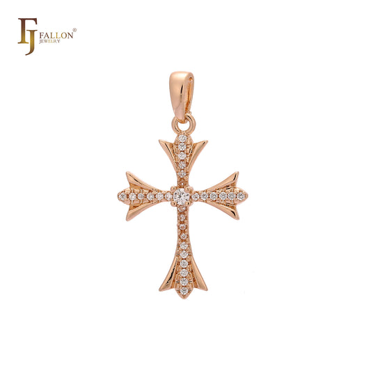 Cluster white CZs 14K Gold Latin Cross Pendant