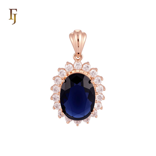 Halo the solitaire Oval Blue stone Rose Gold Solitaire Pendant