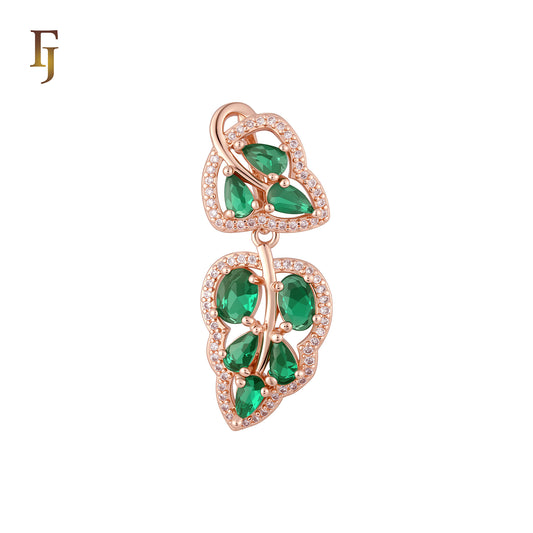 Leaves of Banana cluster green stones halo Rose Gold Fashion Pendant