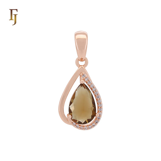 Teardrop pear shape coffee solitaire Rose Gold two tone Pendant