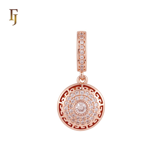 Double Halo white CZs Greey key Rose Gold Pendant