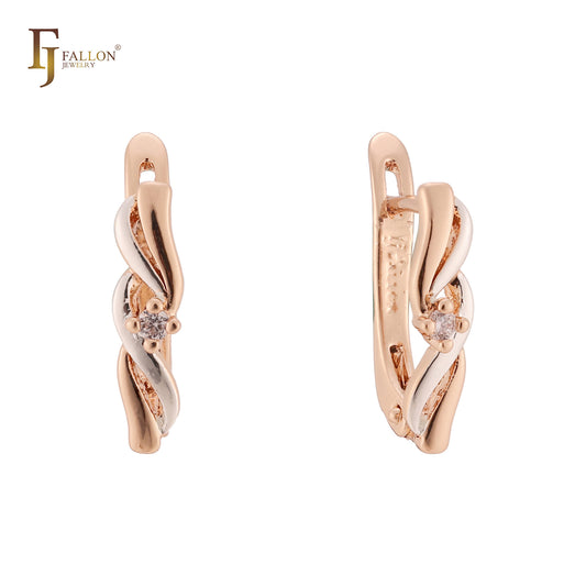 Double spinning ribbons Rose Gold two tone Russian Lock Earrings