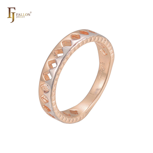 New Rhombus Wedding band band 14K Gold two tone Rings