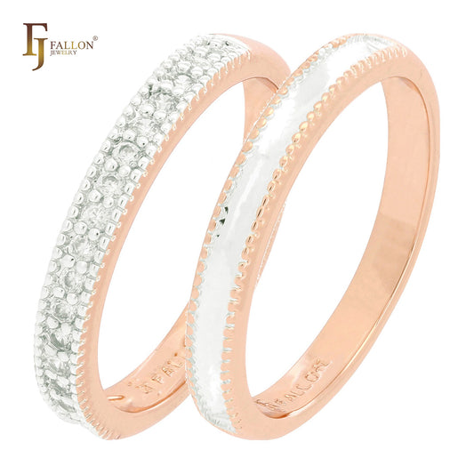 Double paved white CZs cluster 14K Gold two tone Stacakble rings
