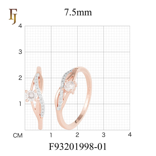 Elegant Rose Gold Ring with White CZ and Curved Accent – Classic Sparkle by FJ