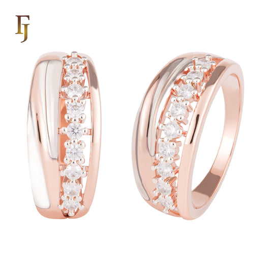 Two-Tone Rose Gold and Silver Band Ring with Sparkling CZ Accents – FJ Jewelry