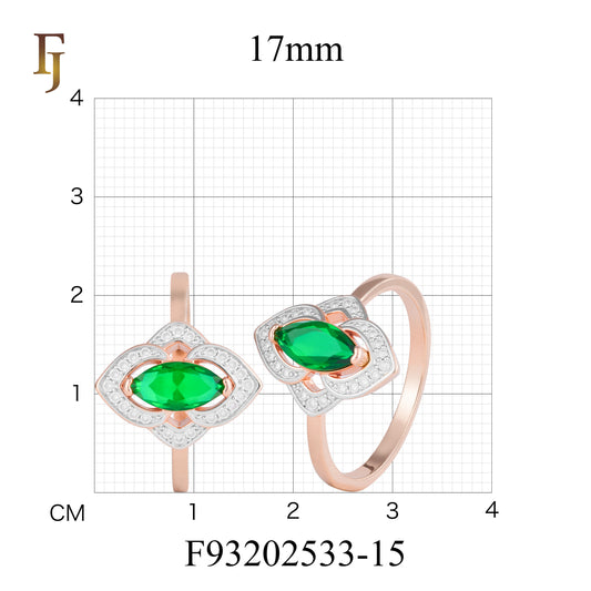 Rose Gold Ring with Marquise Green CZ and Pave Halo | Elegant Cocktail or Party Ring | FJ Fallon Jewelry