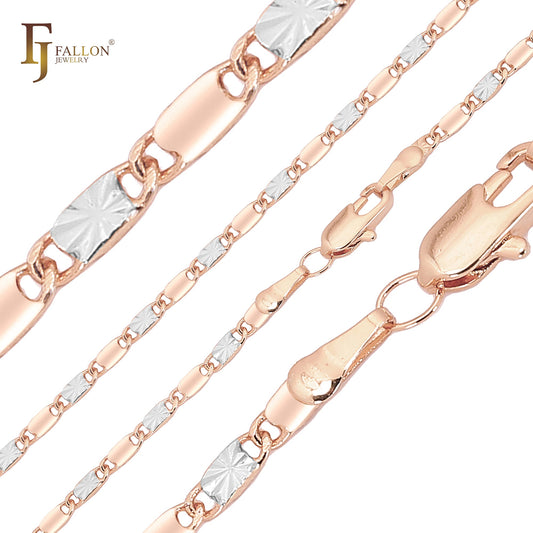 Snail link half sunburst hammered chains plated in 14K Gold, Rose Gold