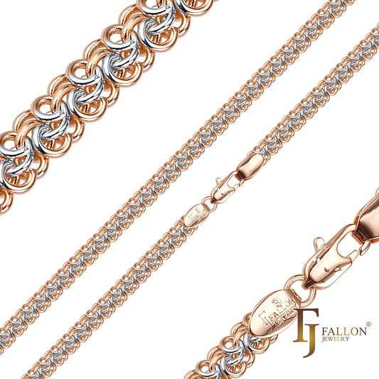 Bismarck triple rolo link chains plated in White Gold, 14K Gold, Rose Gold, two tone