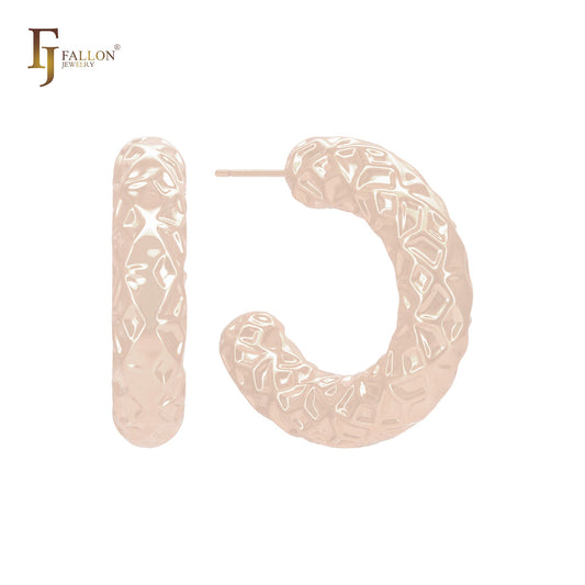 Rombus rounded snake shaped rounded C Hoop 14K Gold, Rose Gold, White Gold Stud Earrings