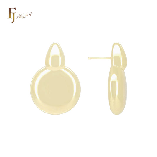 Pendientes de botón de oro de 14 quilates, oro rosa y oro blanco con forma de disco redondeado brillante y punta puntiaguda.
