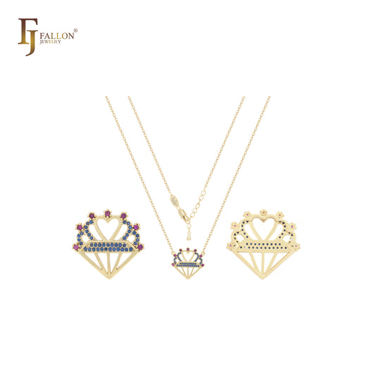 Herz mit Diamantzeichen aus bunten Zirkonia 14 Karat Gold, Roségold-Halskette