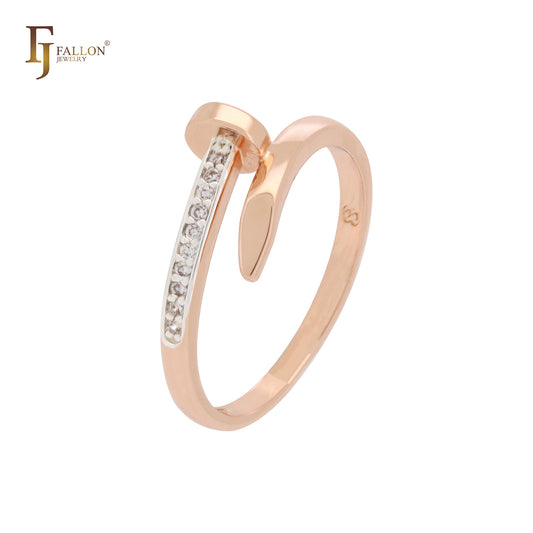 Anillos de moda bicolor en oro rosa con circonitas blancas para uñas de eternidad