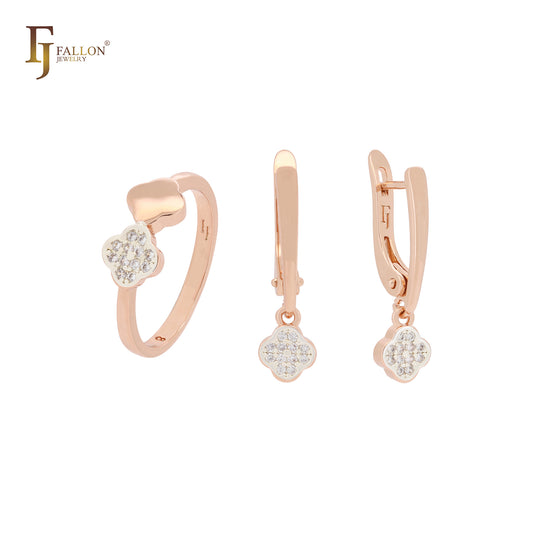 Conjunto de joias de ouro rosa Double Clover com anéis