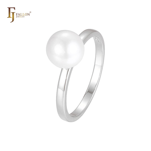 Minimalist solitaire big pearl rings plated in Rose Gold