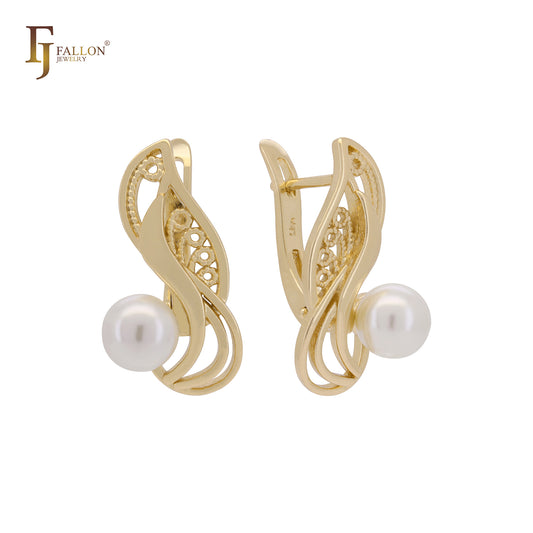 Dancing filigree of pearl Rose Gold Russian Lock Earrings