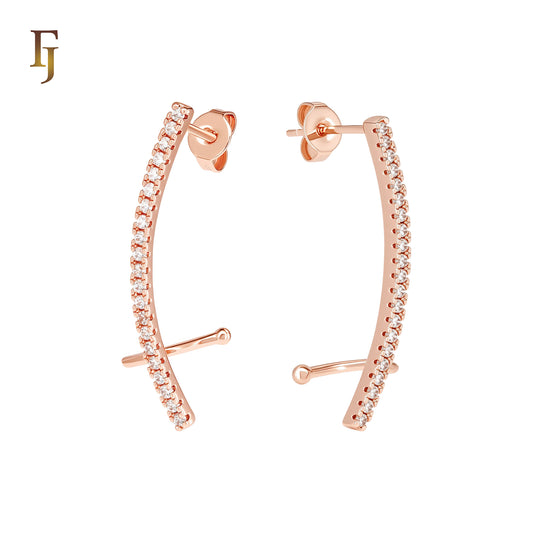 Cluster Paved white CZs 14K Gold, Rose Gold Cuff Clip Stud Earrings
