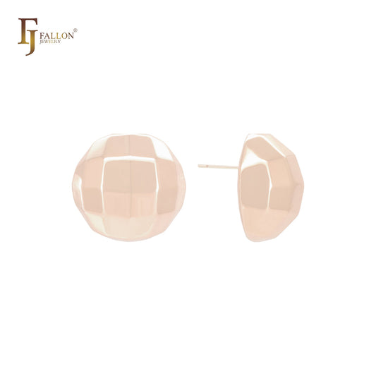 Rhombus squared textured half bead 14K Gold, Rose Gold, White Gold Stud Earrings