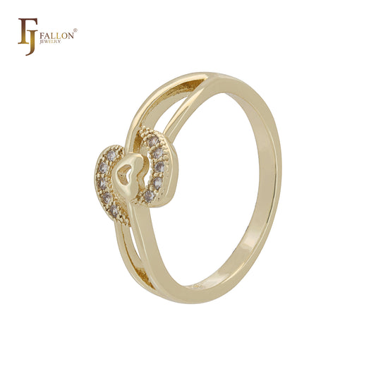 Anillos de moda de oro de 14 quilates con circonitas blancas en forma de corazón