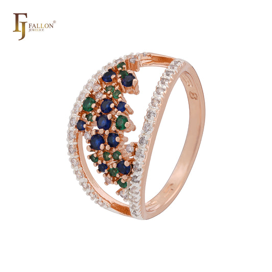 Anillos de moda bicolor en oro rosa con constelación de estrellas y circonitas cúbicas de colores.