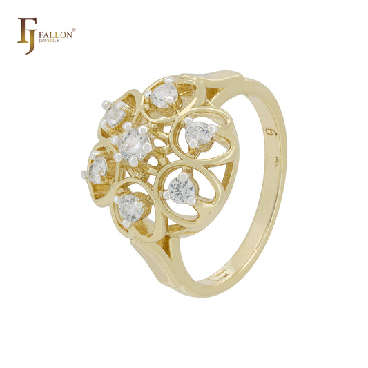 Anillos de moda de dos tonos con circonitas blancas en racimo en oro de 14 quilates