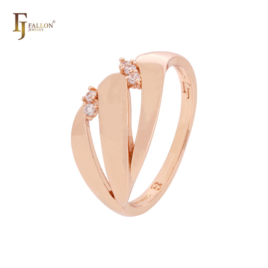 Anillos de moda geométricos de oro rosa con triple fila de circonitas blancas