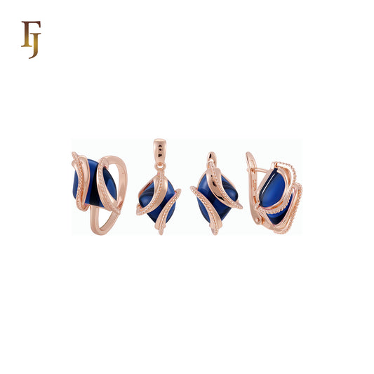 🔥 Double Ribbons clawed elegant Solitaire Colorful CZ Rose Gold Jewelry Set with Rings and Pendant