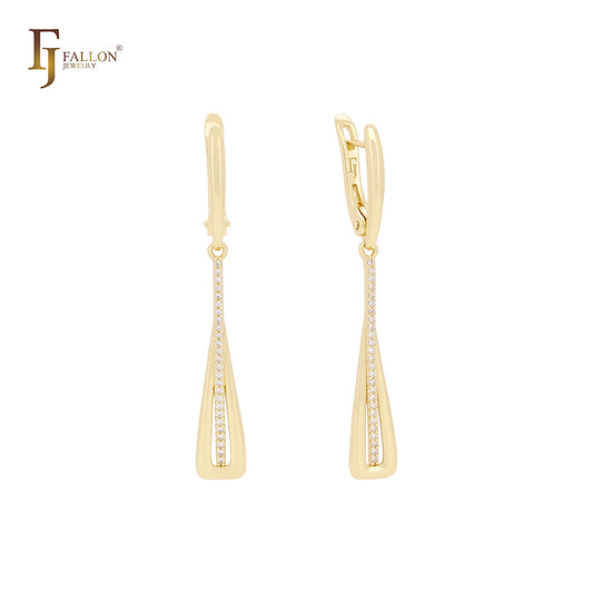 Long drop cluster white czs drop Rose Gold Russian Lock Earrings