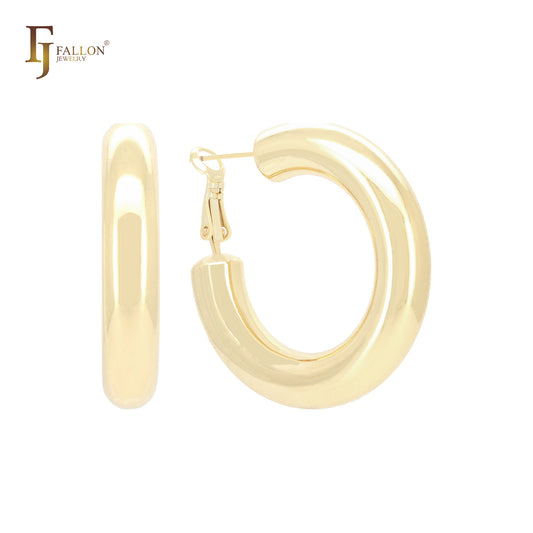 Chunky Glossy rounded tube 7.2mm wide 14K Gold, Rose Gold, White Gold Hoop Earrings
