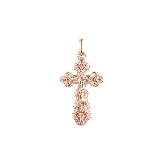 🔥 Eastern Orthodox Russian budded pendant in 14K Gold, Rose Gold two tone plating colors