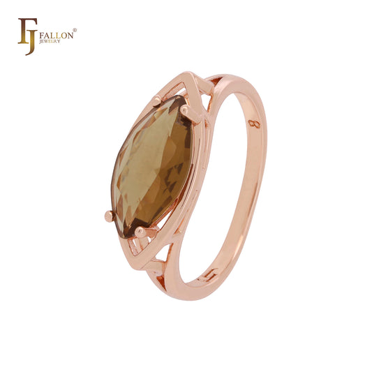 Solitaire Coffe Marquise CZ Rose Gold Russian Lock Earrings