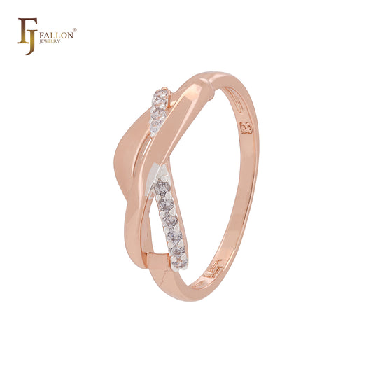 Anillos de moda bicolor en oro rosa con cinta cruzada de circonitas blancas
