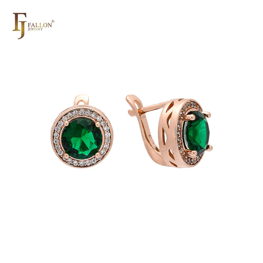 Cluster halo earrings in 14K Gold, Rose Gold, two tone plating colors