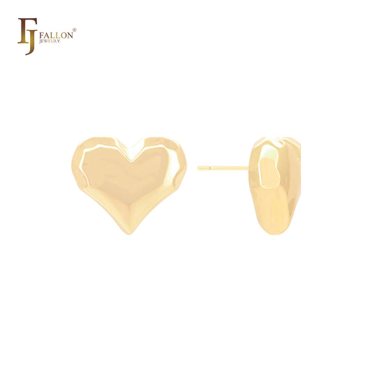 Irregular Hearty shaped 14K Gold, Rose Gold, White Gold Stud Earrings