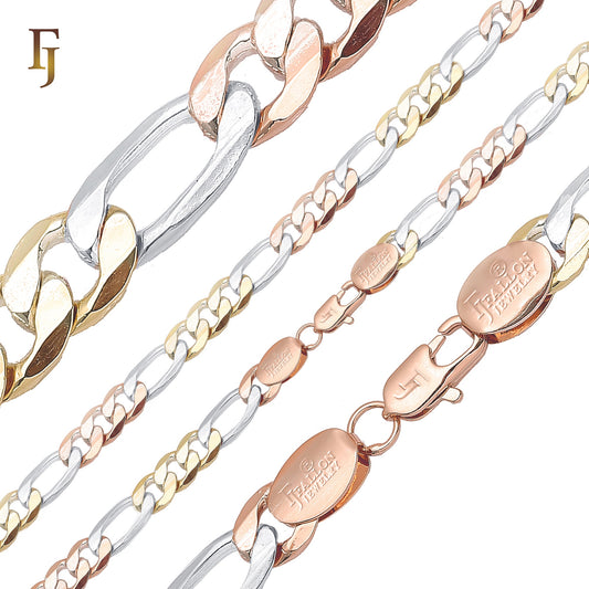 Classic Figaro link three tone 14K Gold, Rose Gold Chains