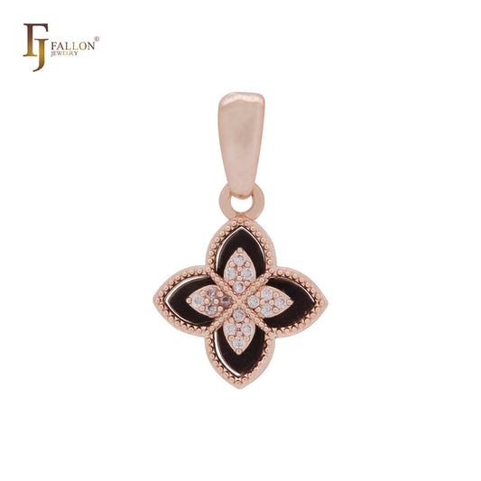 🔥 Black and white layered clover 14K Gold, Rose Gold Pendant